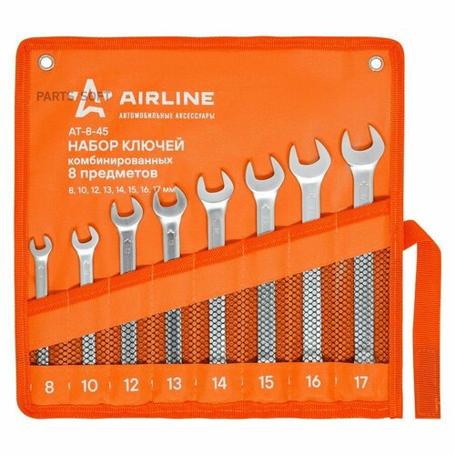 набор инструментов airline at 12 36 12 предм черный оранжевый AIRLINE AT-8-45 Набор ключей комбинир. 8 предм. (8 10 12 13 14 15 16 17мм) сумка (AT-8-45)