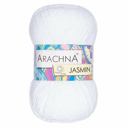 Пряжа ARACHNA Jasmin, хлопок, полиэстер, 5х100 г, 250 м, цвет 101 белый (86994611824)