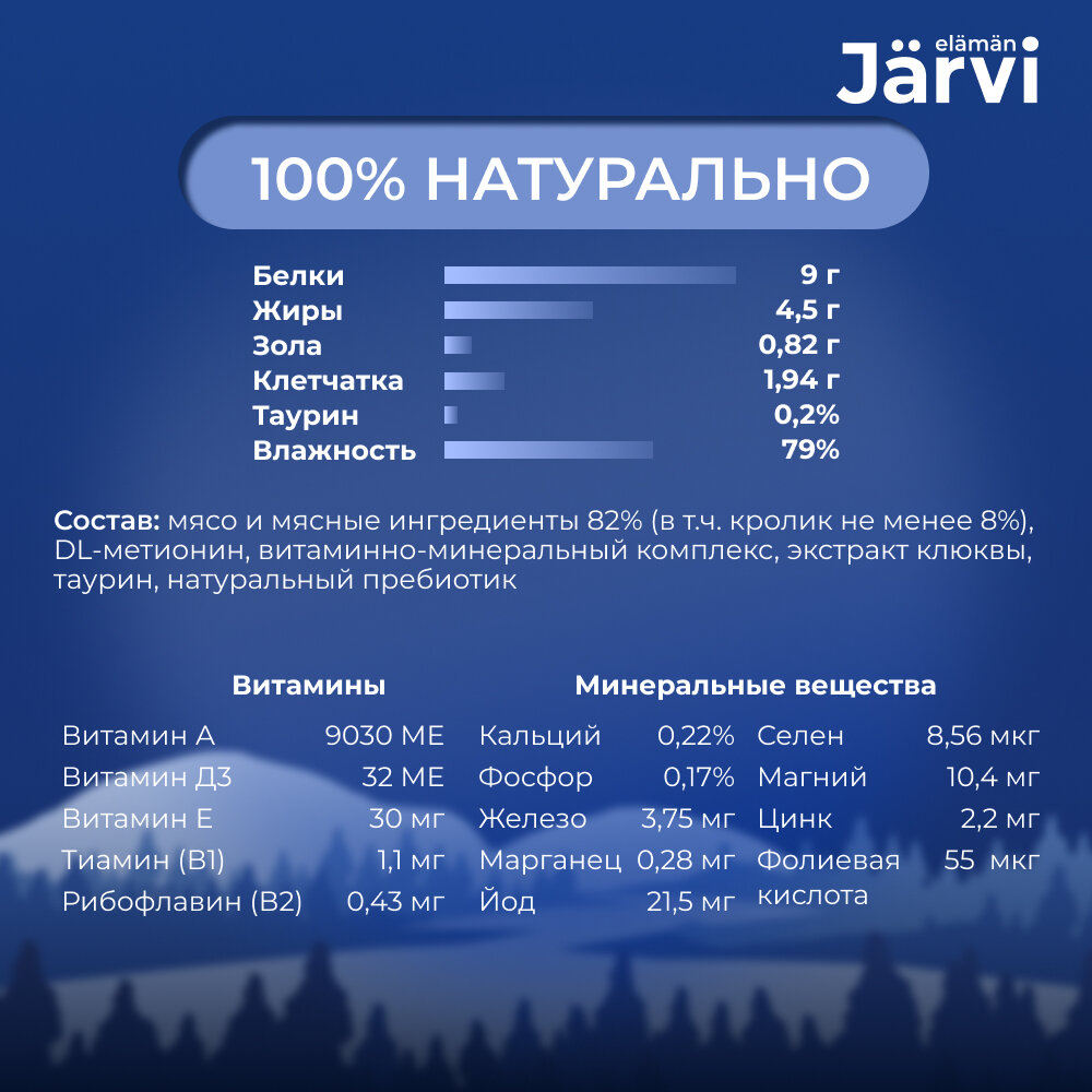 Jarvi мясной паштет с кроликом для стерилизованных кошек (100 г.) - фото №7