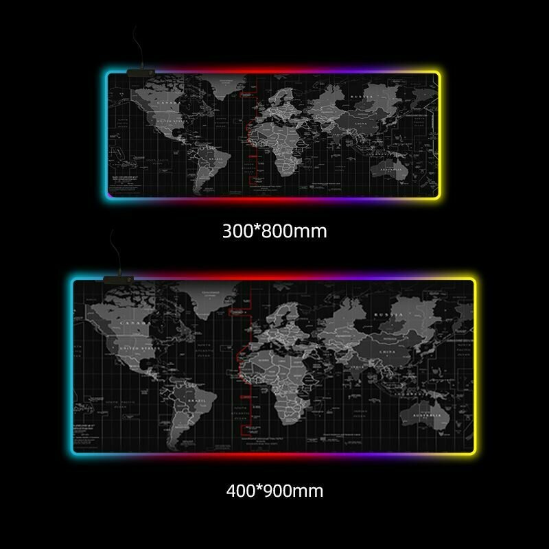 Игровой компьютерный коврик для мыши и клавиатуры, карта мира с RGB подсветкой, размер 40x90 см — фото 1