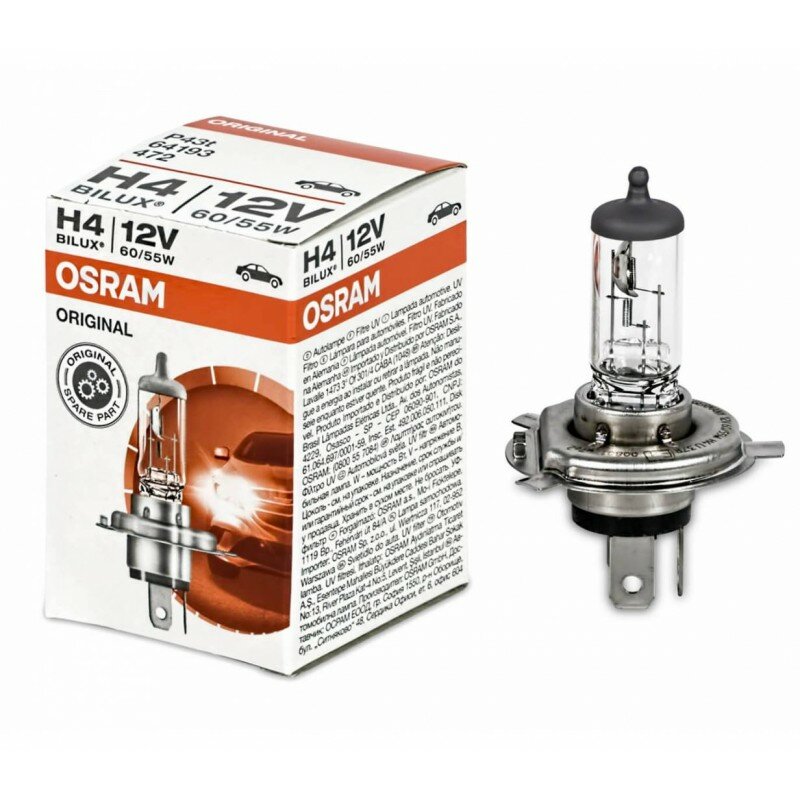 Лампа автомобильная галогенная Н4 Osram серия ORIGINAL 64193 60/55W 12V P43t