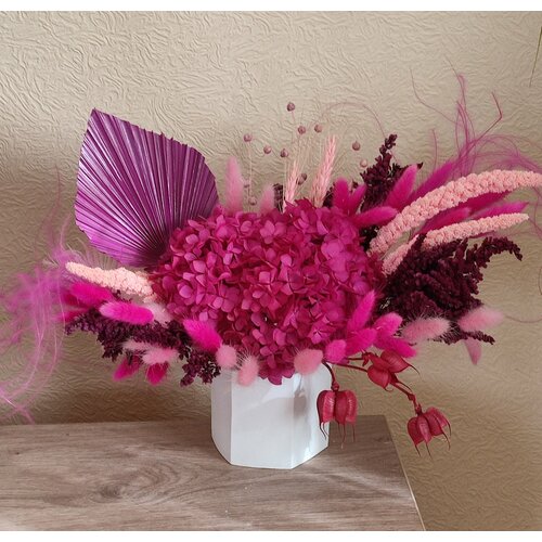 Сухоцветы Гортензия Стабилизированная Композиция интерьерная в Бетонном кашпо