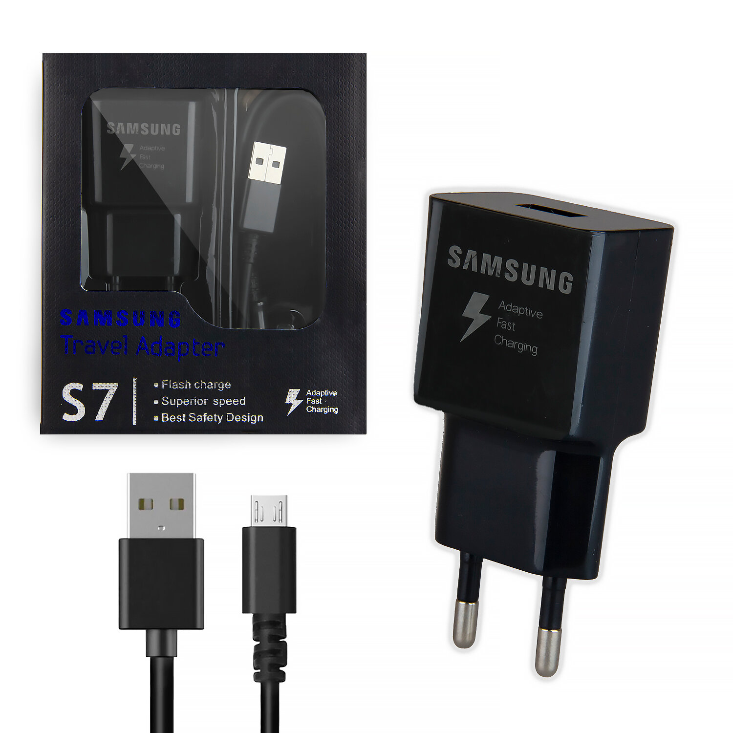 Зарядное устройство USB Micro USB S7 2A черное аналог