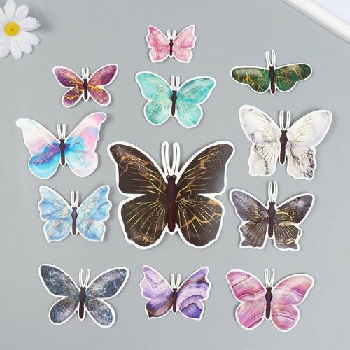 Бабочки картон Мрамор с золотом набор 12 шт h 4-10 см на магните 511₽