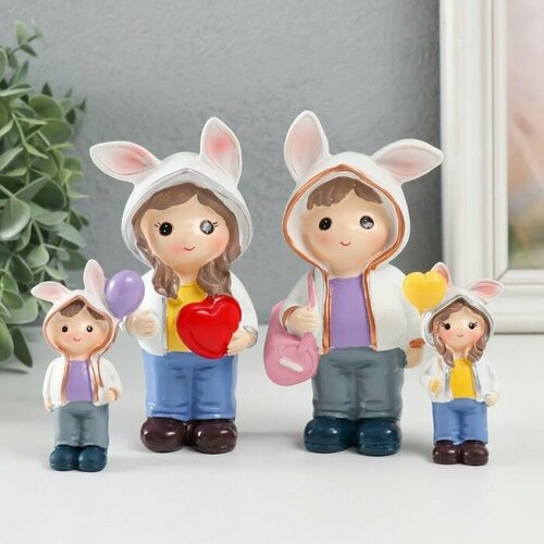 Сувенир полистоун Малыши в толстовках с зайчьими ушками набор 4 шт 3х2х75 6х3х13 см 1742₽