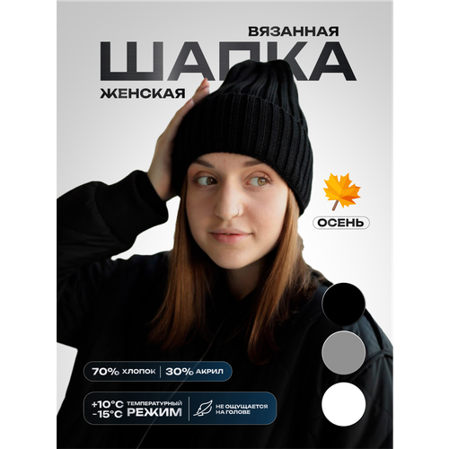 фото Шапка шапка женская вязанная демисезонная черная, размер onesize, черный китай