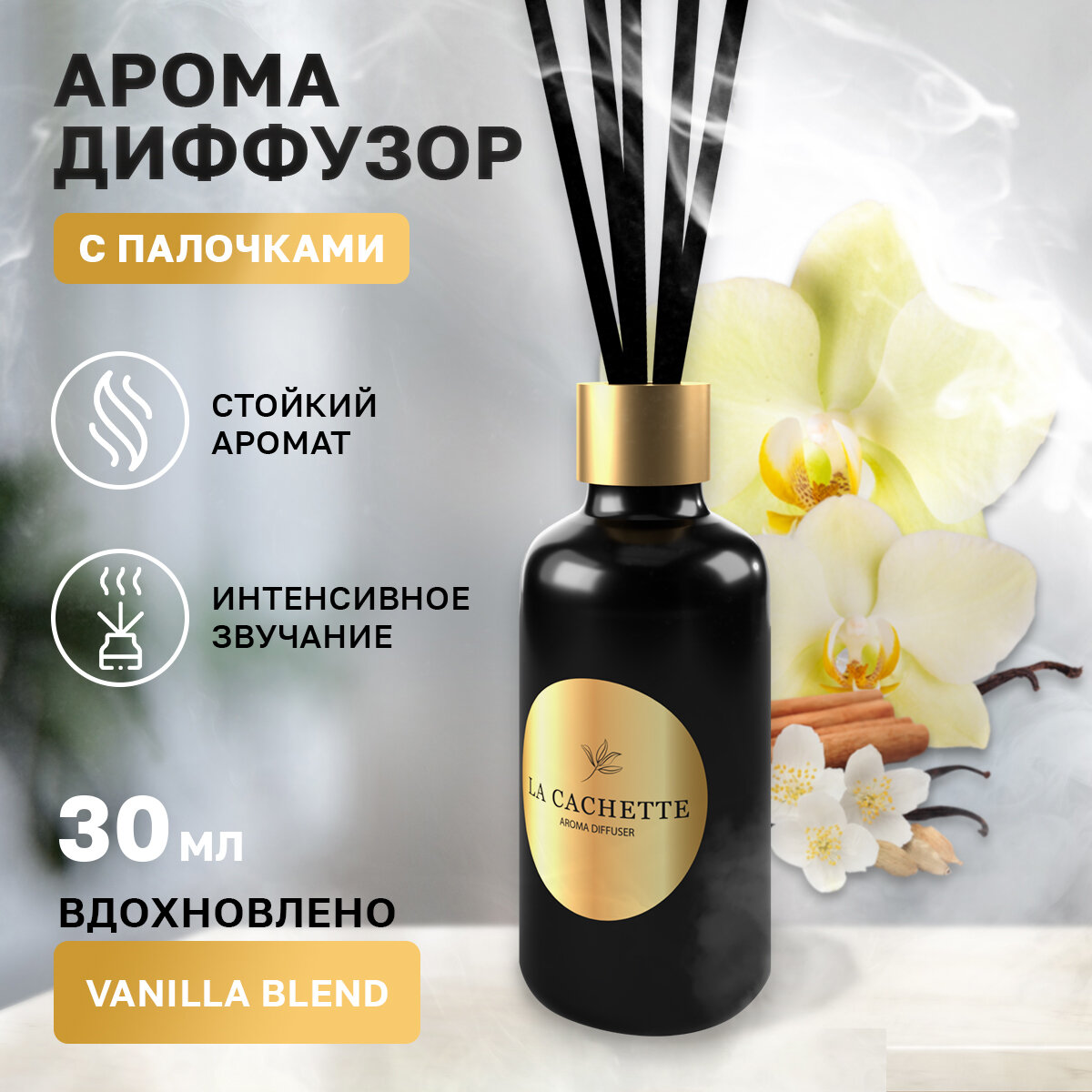 Аромадиффузор с палочками/диффузор La Cachette U320 Vanilla Blend, 30 мл