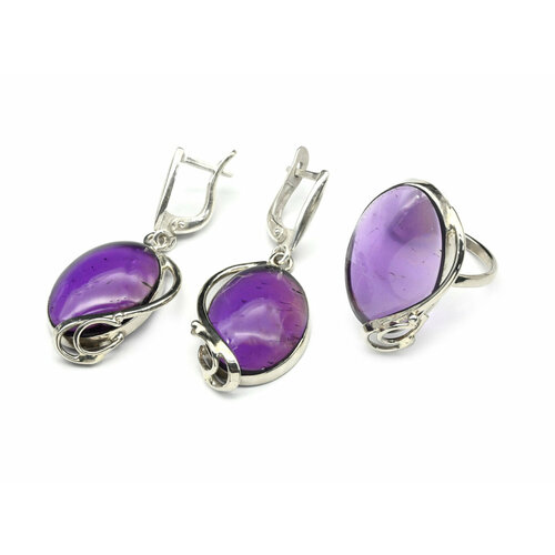 Комплект бижутерии Радуга Камня: кольцо, серьги, аметист, размер кольца 17.5, мультиколор, фиолетовый