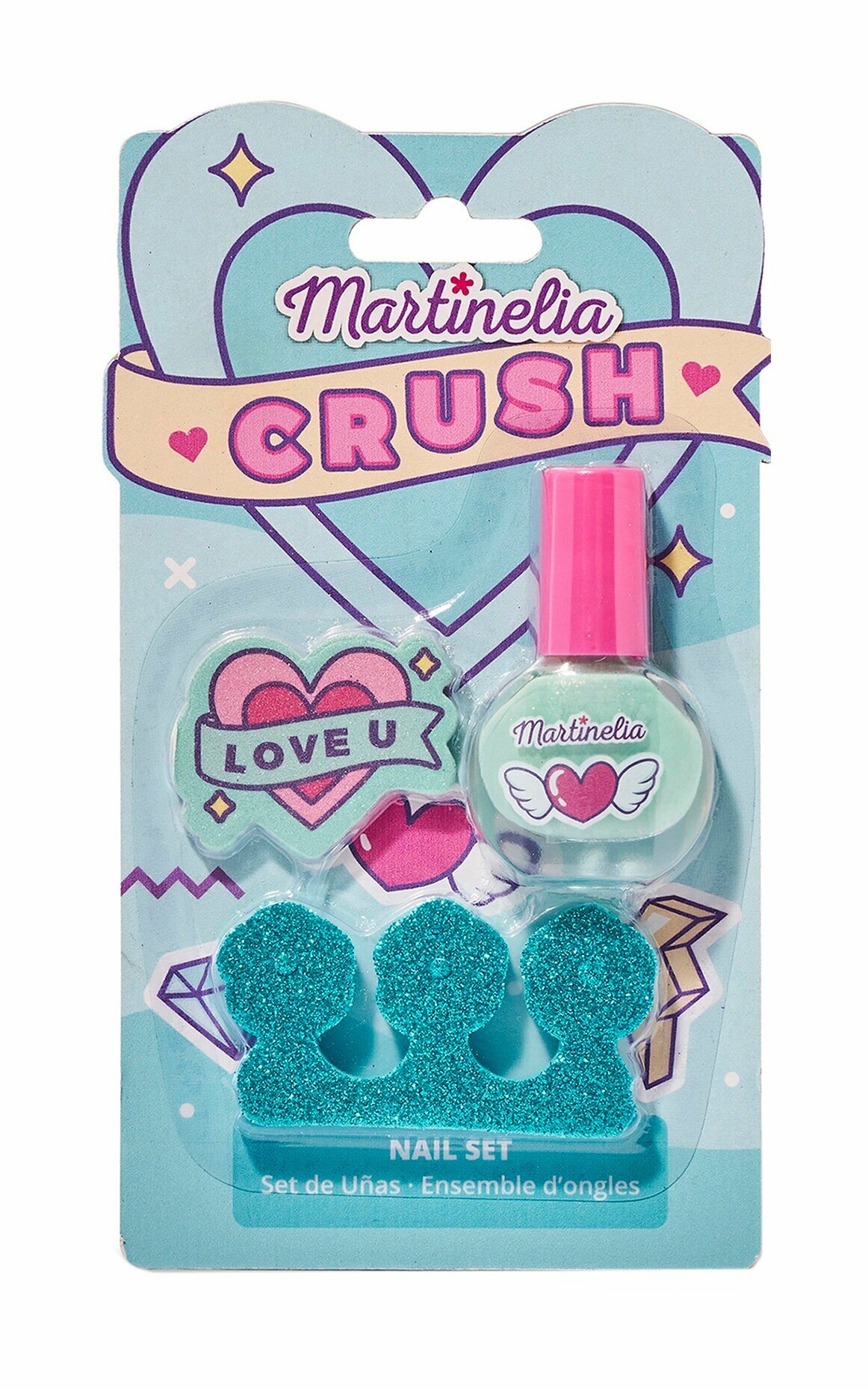 фото MARTINELIA Набор голубой для ногтей Краш дет. (Лак для ногтей 4 мл + Разделитель для пальцев + Пилка)