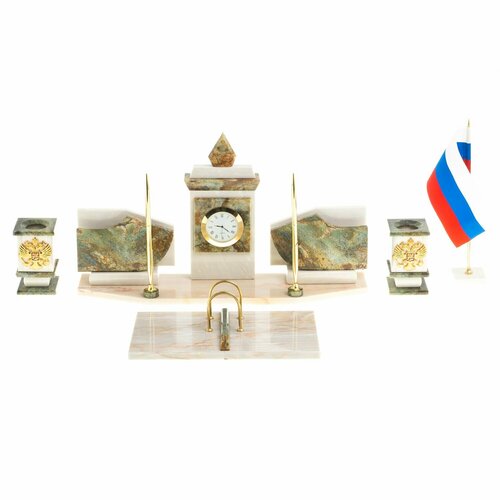 Письменный прибор с гербом и флагом России камень мрамор, офиокальцит 123651 письменный прибор орел камень офиокальцит 125431