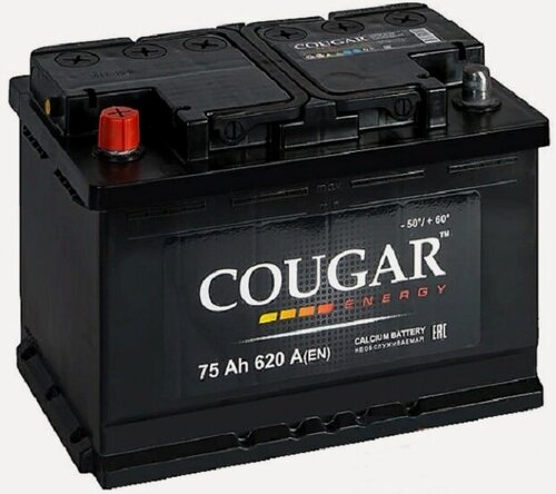 Изображение товара Аккумулятор автомобильный Cougar Energy 75 А/ч 620 A прям. пол. Росс. авто (278x175x190)