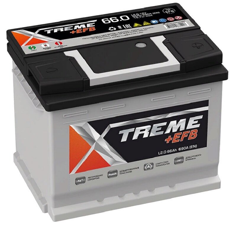 Аккумулятор автомобильный Xtreme EFB 66 А/ч 690 А обр. пол. Евро авто (242x175x190)