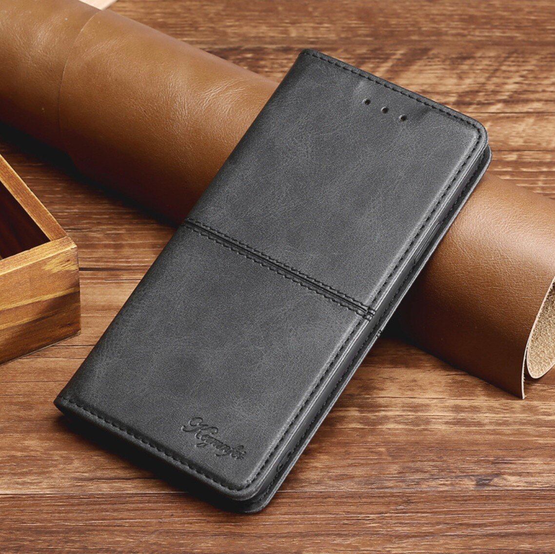 Чехол-книжка MyPads Cuciture Eleganti для Sony Xperia 5 из эко-кожи прошитый прострочкой Ретро черный с магнитной крышкой