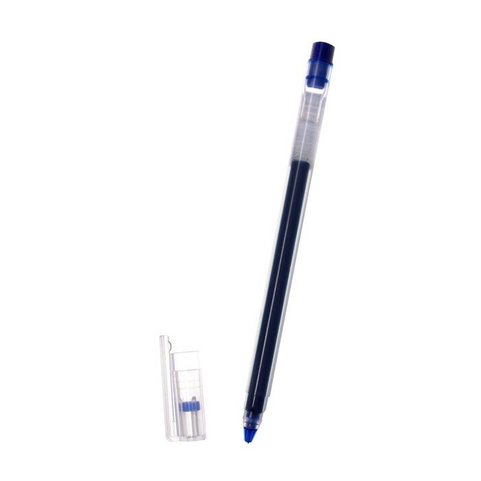 Ручка гелевая 0,5мм синяя, бесстержневая, корпус прозр треугольный, иголчатый пишущущий узел 96302(12 шт.)