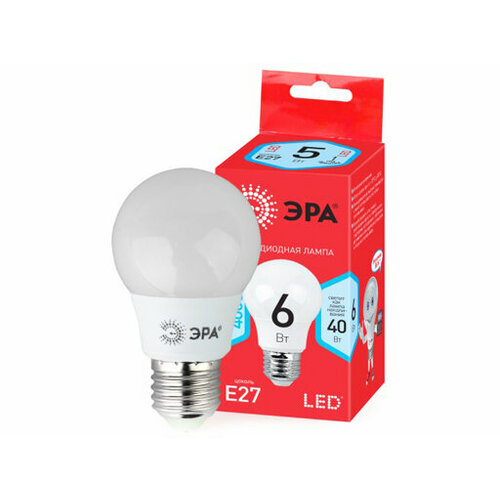 Лампочка светодиодная ЭРА RED LINE LED A55-6W-840-E27 R E27 / Е27 6 Вт груша нейтральный белый свет / набор 10шт