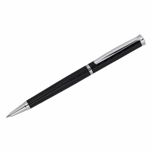 Ручка шариковая Delucci "Impero", синяя, 1,0 мм, корпус черный, серебро, поворотная, подарочная упаковка (CPs_11425)
