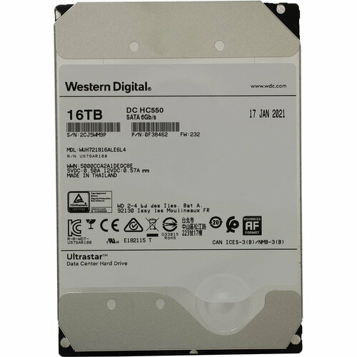 WD Жесткий диск HDD WD/HGST SATA Server 16Tb Ultrastar DC HC550 7200 6Gb/s 512MB 1 year