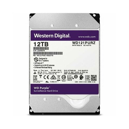 Жесткий диск 12 000Gb Western Digital 256MB 7200rpm WD121PURP для систем видеонаблюдения 6478000₽