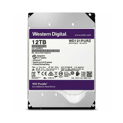 Жесткий диск 12 000Gb Western Digital 256MB 7200rpm WD121PURP для систем видеонаблюдения жесткий диск 10 000gb wd 256mb 7200rpm wd101purp для систем видеонаблюдения