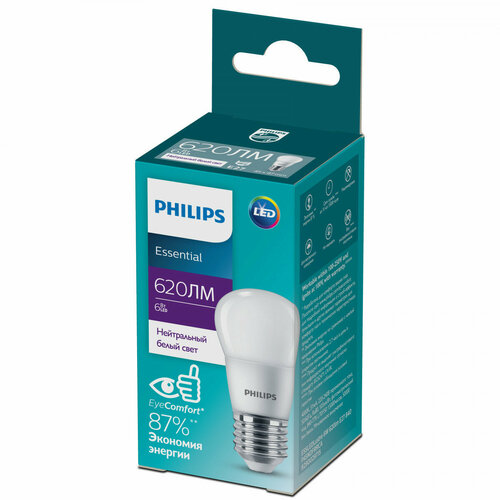 Philips Лампочка светодиодная Philips ESS LEDLustre P45 6Вт 4000K Е27 / E27 шар матовый нейтральный белый свет