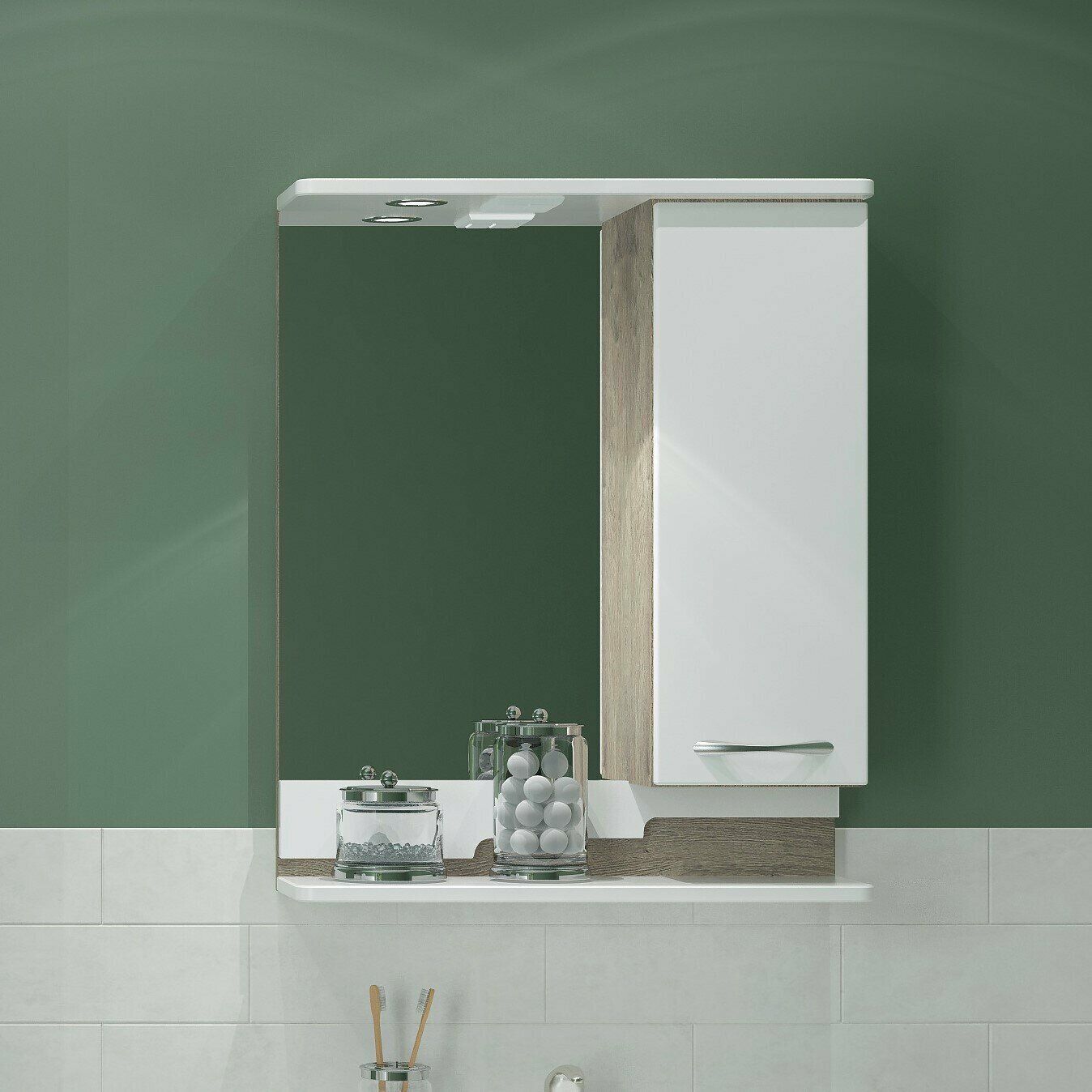 Зеркало с подсветкой и шкафом для ванной EvaGold Каскад 55 моринга - фотография № 7