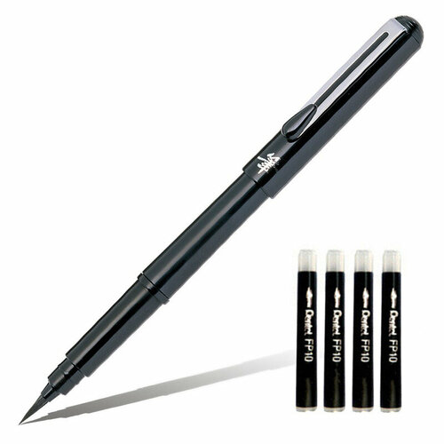 Ручка-кисть Pentel Brush Pen для каллиграфии, 4 картриджа pentel ручка кисть brush pen gfkp3 черный цвет чернил 1 шт