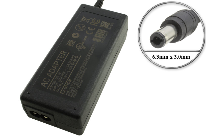 Адаптер (блок) питания 19V, 3.42A, 65W, 6.3mm x 3.0mm (PNC-60F19, DA-60F19), для мониторов, телевизоров Acer AL721, AL1703, AL1714, AL1913 и др.