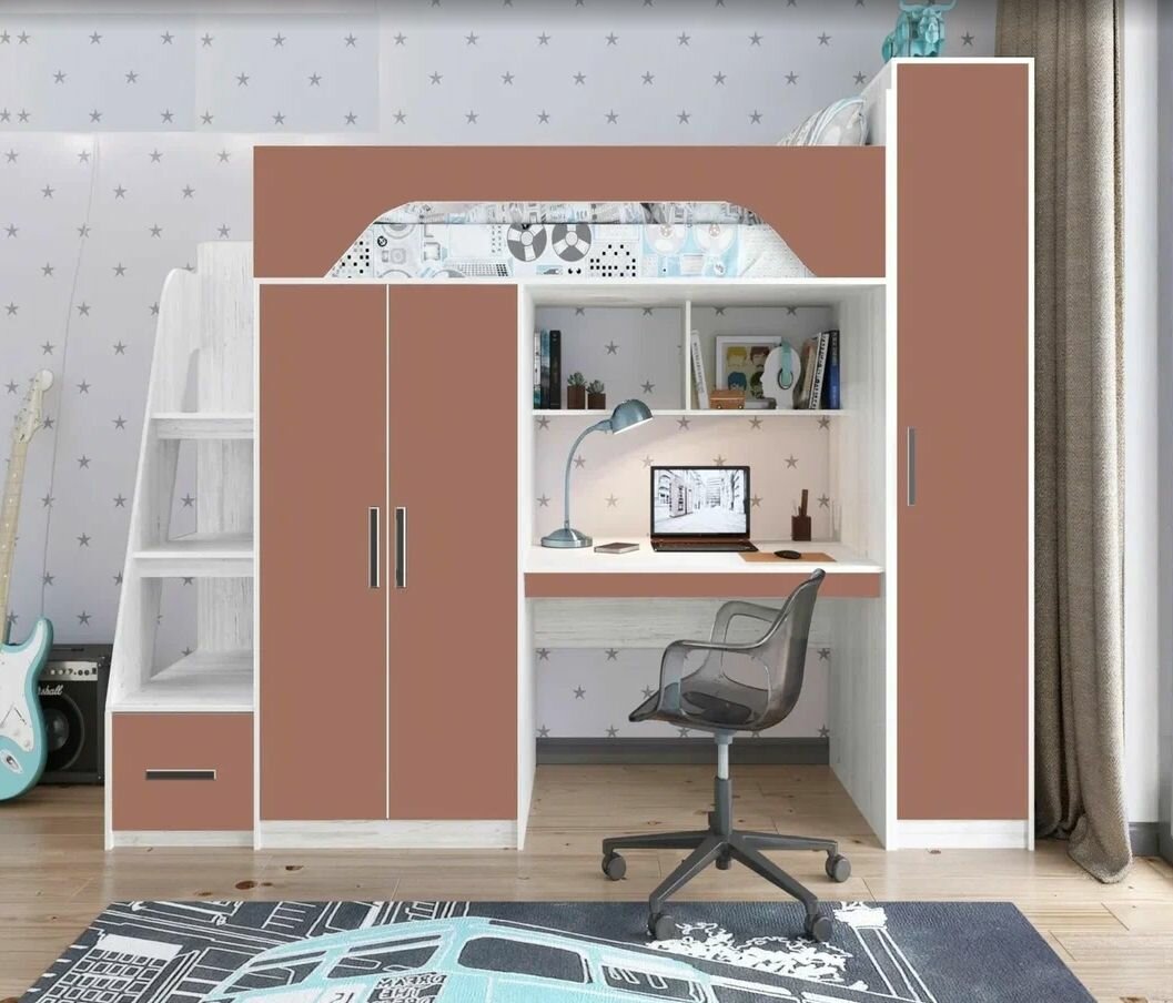 фото Кровать чердак Ярофф Тея 1900х800 Винтерберг/амарант