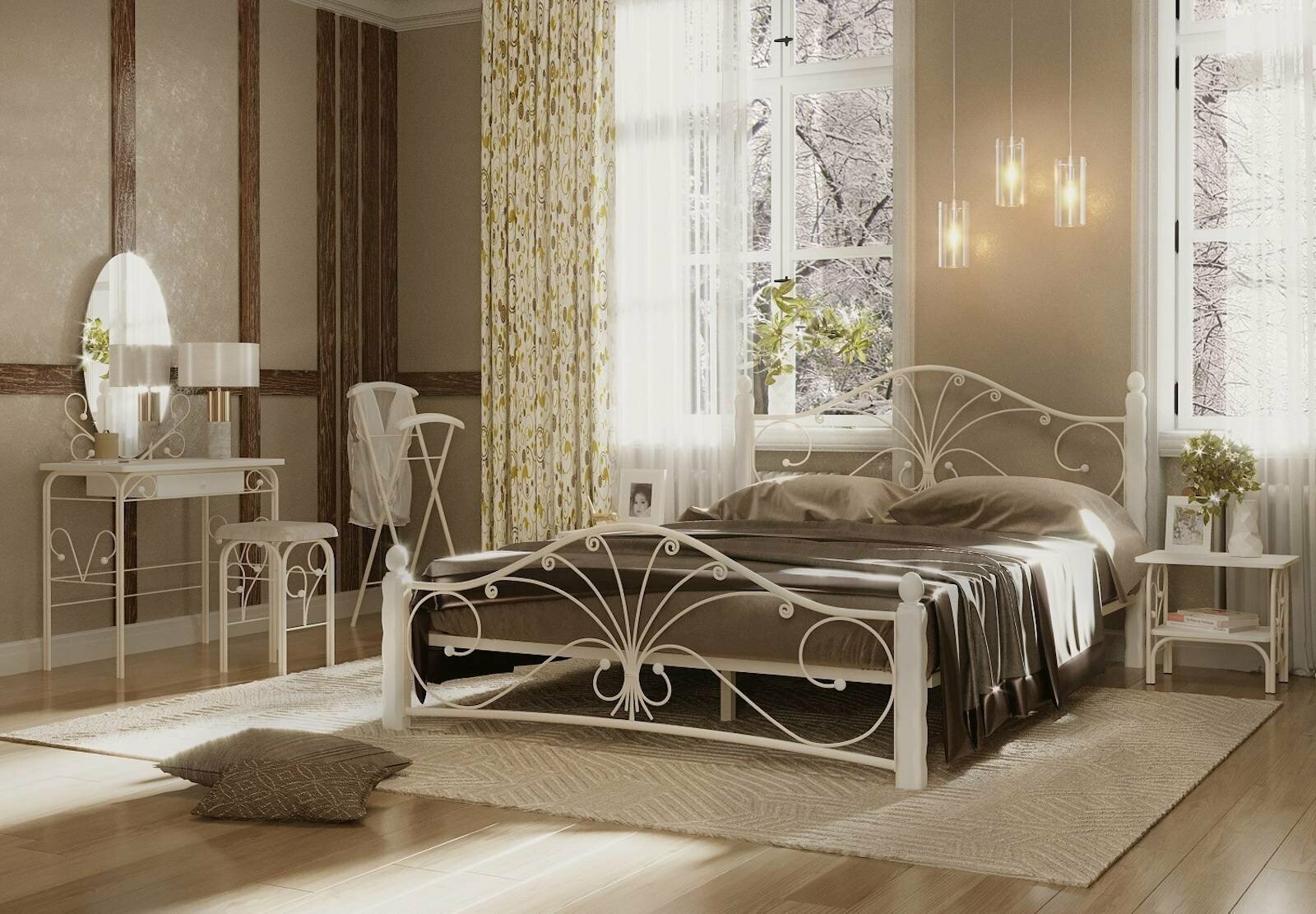 фото Двуспальная кровать форвард-мебель Фортуна 160х200 см/Каркас белый металл/ Ножки массив берёзы, белый