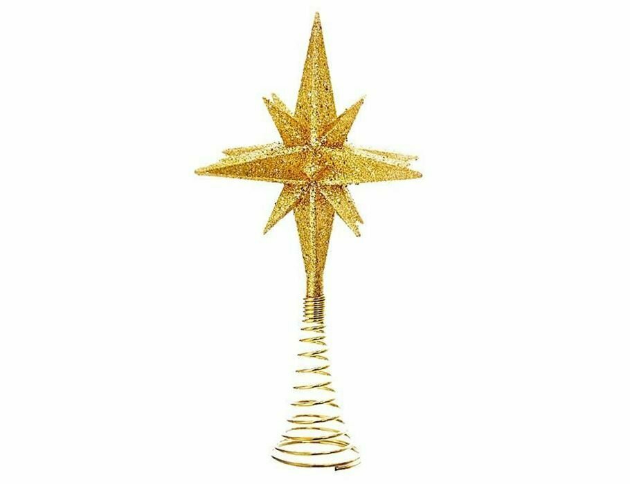 Ёлочная верхушка вифлеемская звезда золотая, пластик, 21 см, Kurts Adler J5056-1