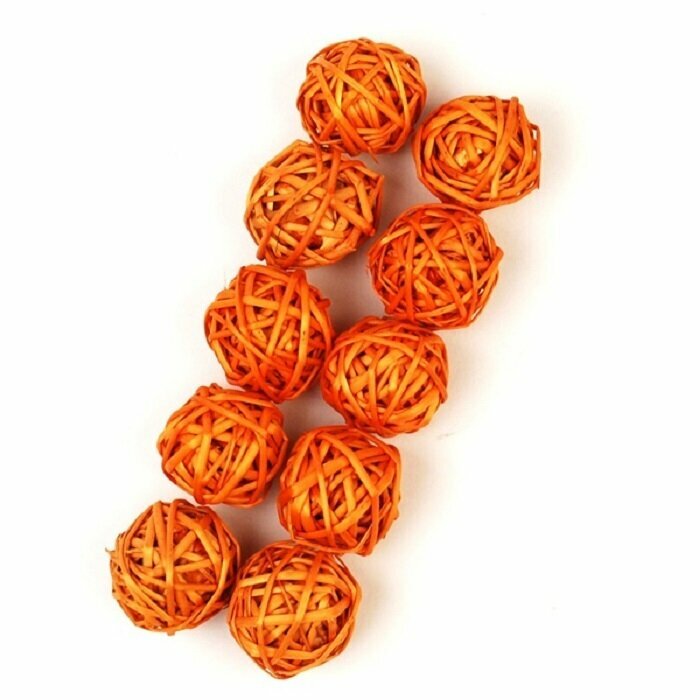 Шары из лозы оранжевые 3.5 см 10 шт. в упаковке для декора