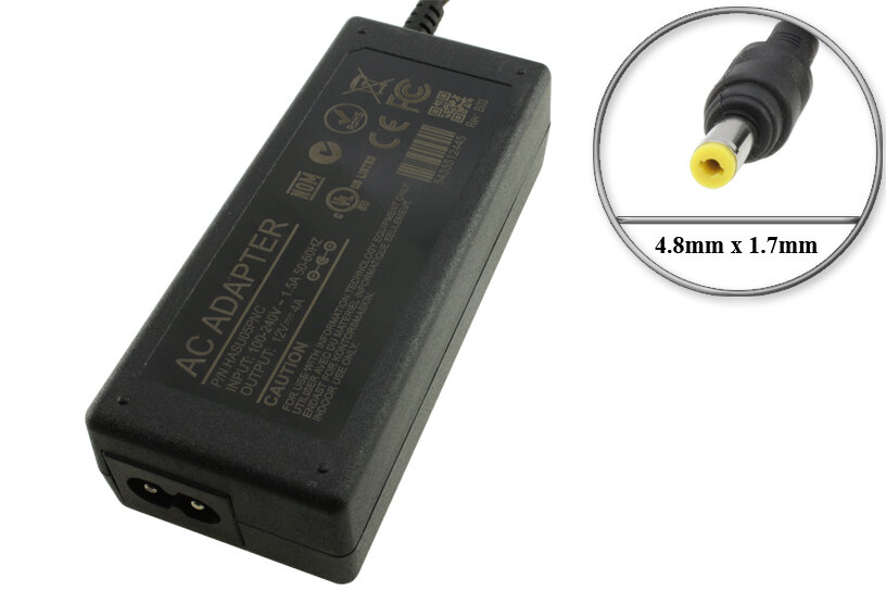 Адаптер (блок) питания 12V, 4A - 5A, 48W, 4.8mm x 1.7mm (HASU05PNC, HASU05F), для монитора ViewSonic VA550, VE700, VG171, VG710, VP140, VP150 и др.