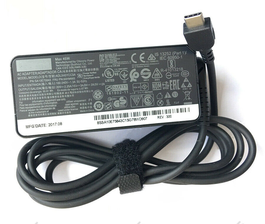 Блок питания (сетевой адаптер) для ноутбуков Lenovo 5-20V 2.25A 45W Type-C черный с сетевым кабелем
