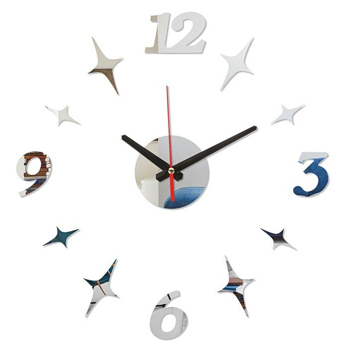 Часы-наклейка, серия: DIY, "Звезды", плавный ход, d-40 см, серебро 9605272