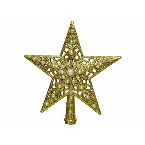 Ёлочная верхушка звезда ажурная с бусинками, пластиковая, 21 см, Kaemingk (Decoris)