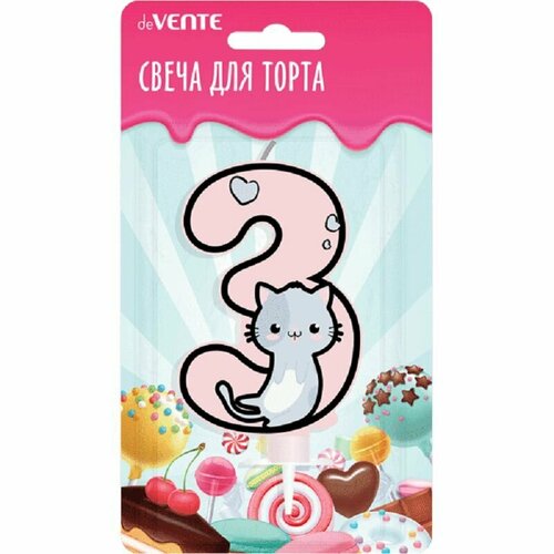 Свеча-цифра для торта deVENTE Котик 3 размер свечки 91x66x1 см с рисунком 217₽