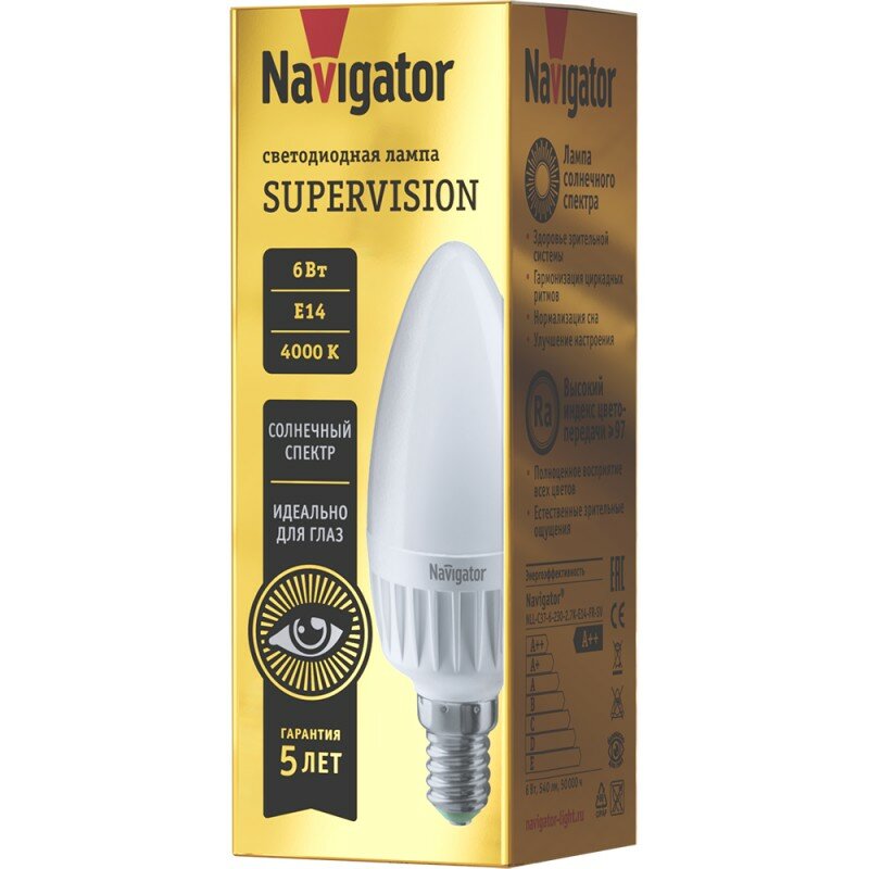 Светодиодная лампа свеча Navigator 80 546 NLL-C37-6-230-4K-E14-FR-SV, цена за 1 шт.