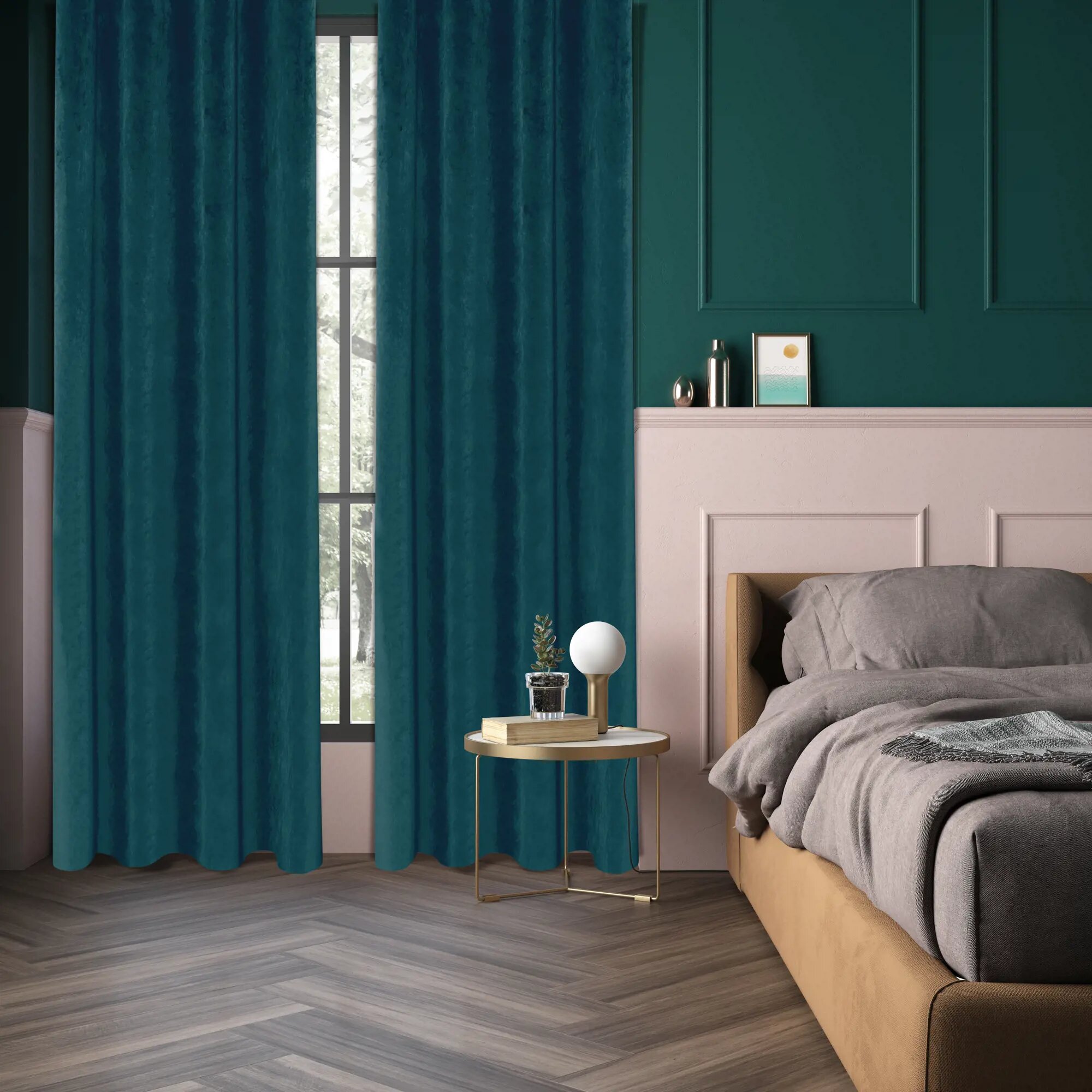 фото Штора на ленте со скрытыми петлями Inspire Tony 200x280 см цвет бирюзовый Emerald 0