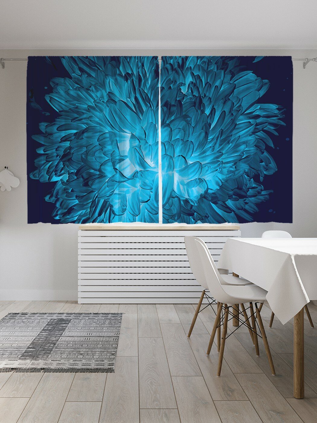 фото Шторы JoyArty с фотопечатью "Прозрачная астра" из сатена