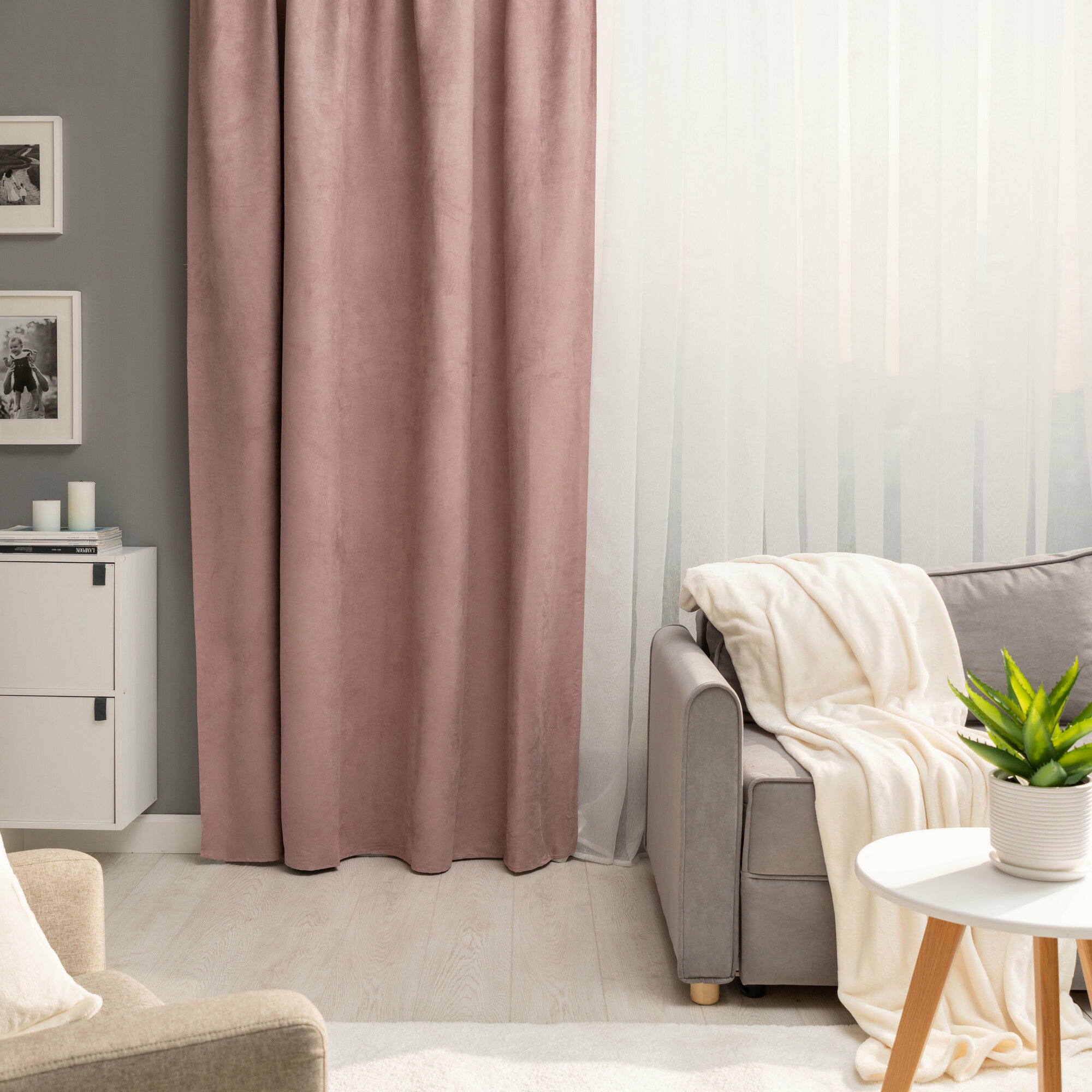 фото Штора на ленте со скрытыми петлями Inspire Manchester 200x280 см цвет серо-розовый
