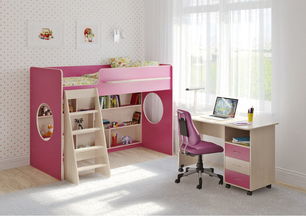 фото Детская кровать Л-26.6 Дуб Молочный Розовый