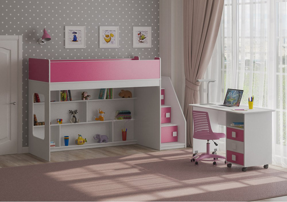 фото Кровать чердак Л-43.3.5 Белый Розовый