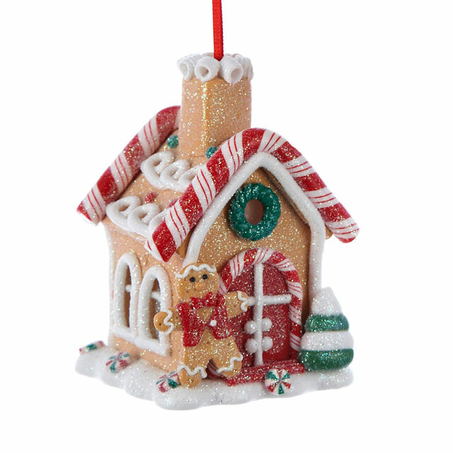 Kurts Adler Светящаяся елочная игрушка Пряничный домик - Candy Cane House 9 см, подвеска D1477