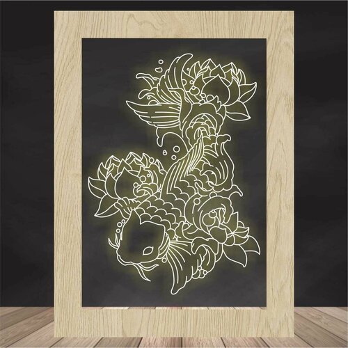 3Д Ночник с гравировкой / декоративный светильник в подарок - Серия животные Карп