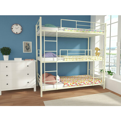 Металлическая Трехъярусная кровать Валенсия 3 цвет Слоновая кость