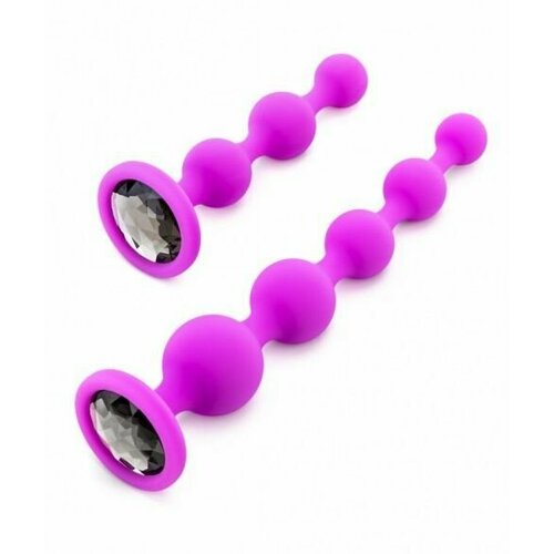 Купить Pink Vibe Набор из 2 лиловых анальных цепочек с кристаллами в основании, лиловый, силикон