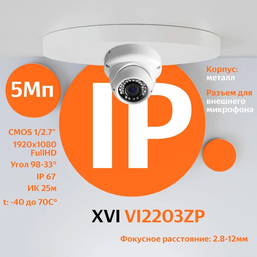 IP камера видеонаблюдения XVI VI2203ZP (2.8-12мм), 2Мп, PoE, ИК подсветка, антивандальная