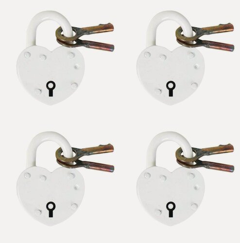 Изображение товара Замок навесной Елизарово свадебный ЗВС-2 "Сердечко" (белый) (50/5) (комплект 4 штуки)