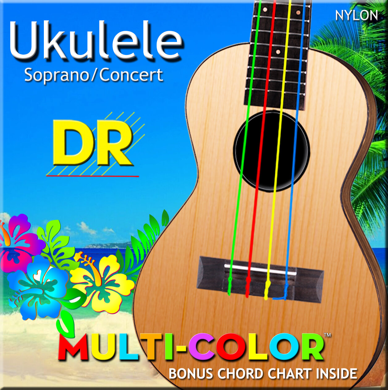 DR UMCSC - MULTI-COLOR - Струны для укулеле сопрано/концерт, нейлон, разноцветные (зелёный, красный, жёлтый, синий)