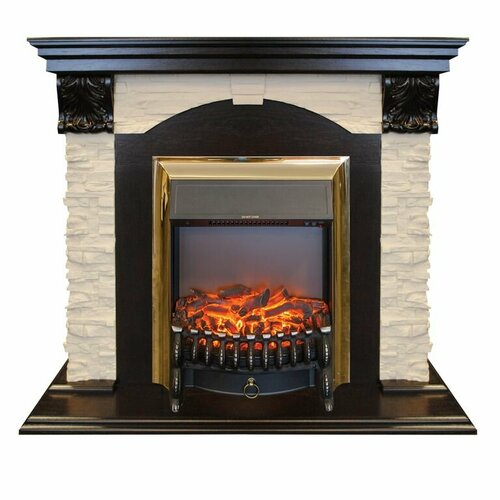 Камин RealFlame Dublin Lux AO с очагом Fobos Lux Brass камин realflame stone new ao c fobos lux br s